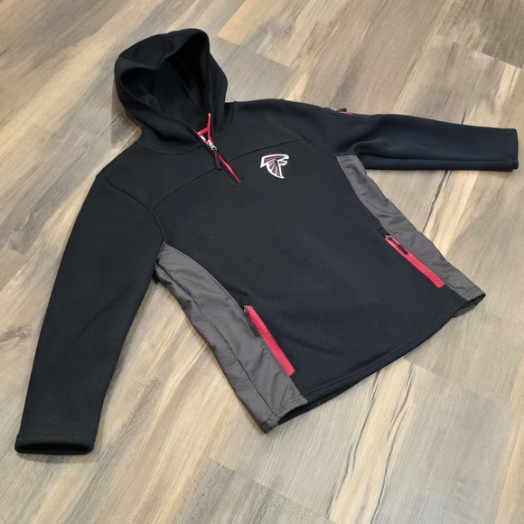 Atlanta Falcons NFL Full Zip Black Red Hoodie Hooded Sweatshirt Pockets Warm XL - Picture 10 of 13
